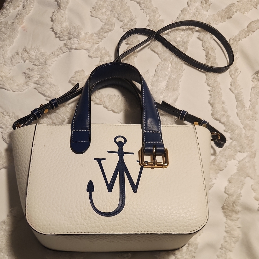 Stylish White and Blue Handbag
